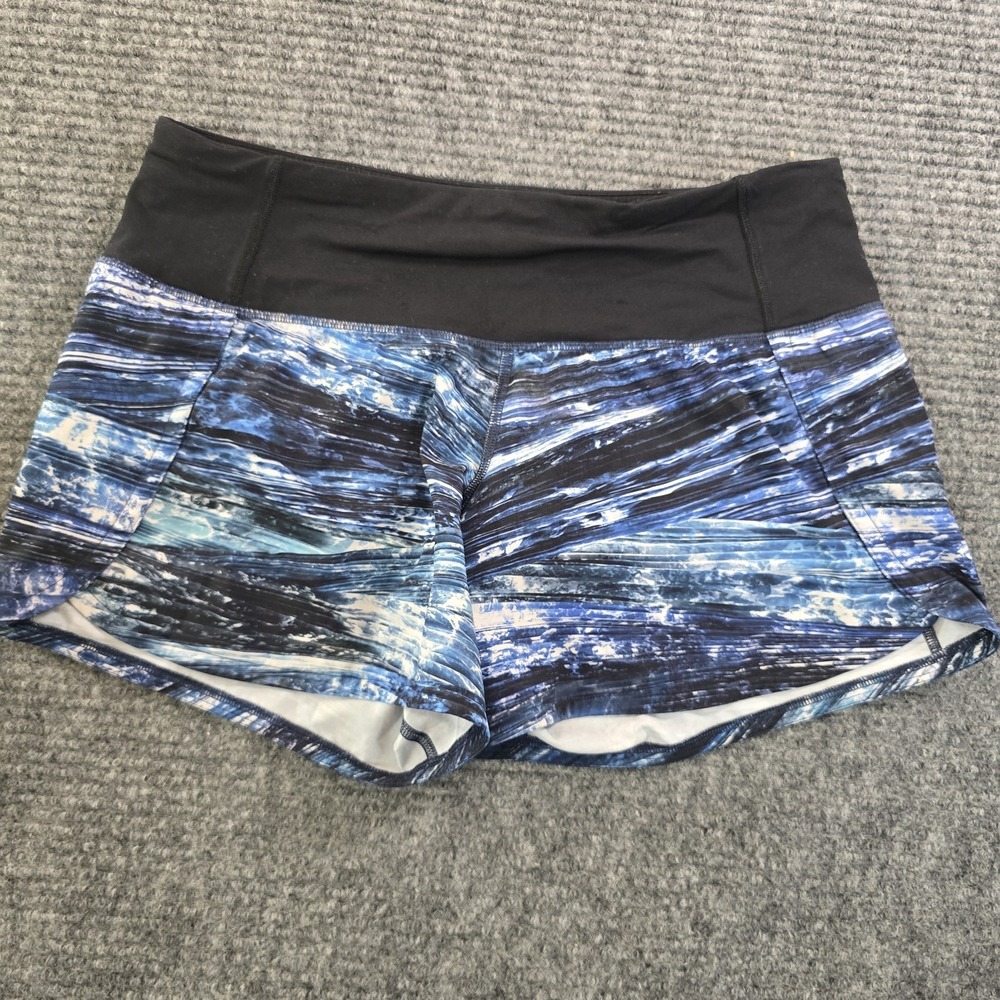 Lululemon Blue Black Shorelines Run Times Low Rise 4 Inch Running Shorts Size 4